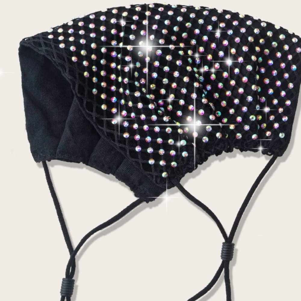 BLACK RHINESTONE FACE MASK - Picture 3 of 4